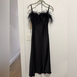 Elegant Black Feather-Trimmed Dress